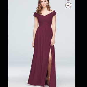 Crisscross Off The Shoulder Mesh Dress - Wine - image 1